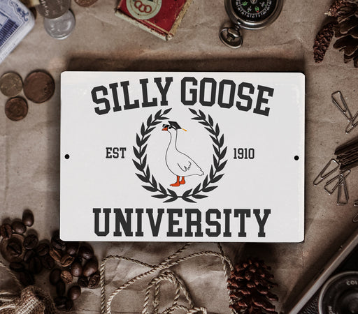 Silly Goose University Metal Sign - Y2K Style Funny Wall Decor | Metal Sign - Unique Gift