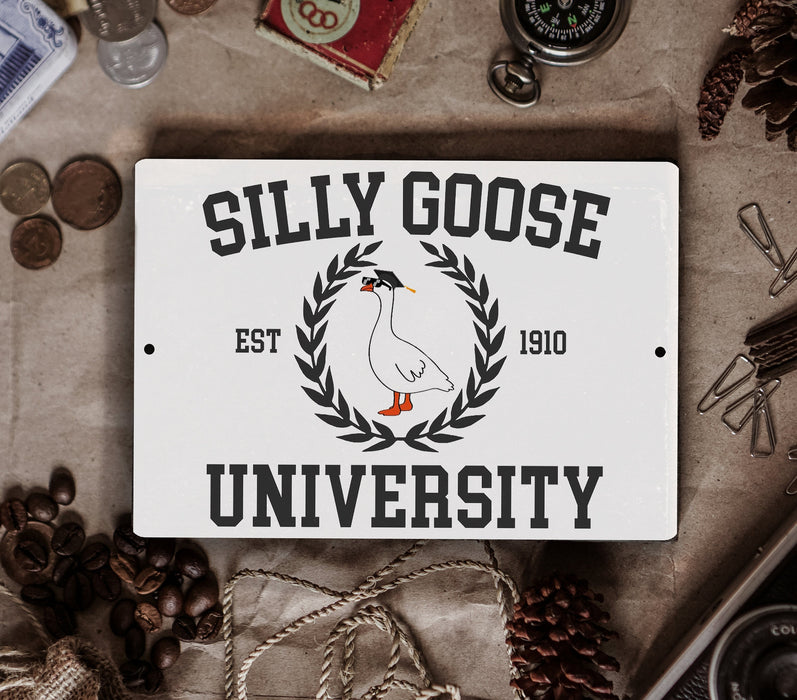 Silly Goose University Metal Sign - Y2K Style Funny Wall Decor | Metal Sign - Unique Gift