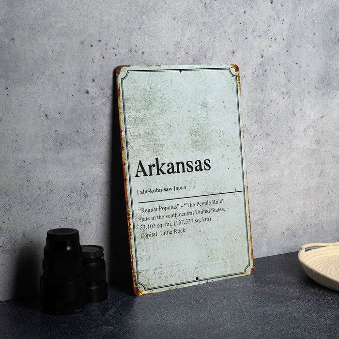 Arkansas State Definition - Metal Sign - Wall Decor