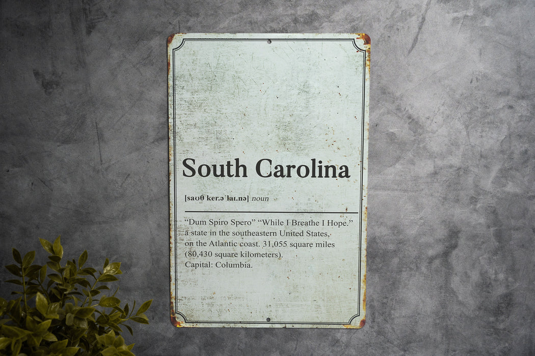 South Carolina State Definition - Metal Sign - State Decor - South Carolina State Pride