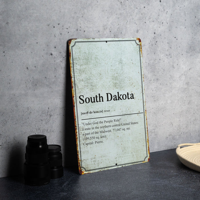 South Dakota State Definition - Metal Sign - State Decor - South Dakota State Pride