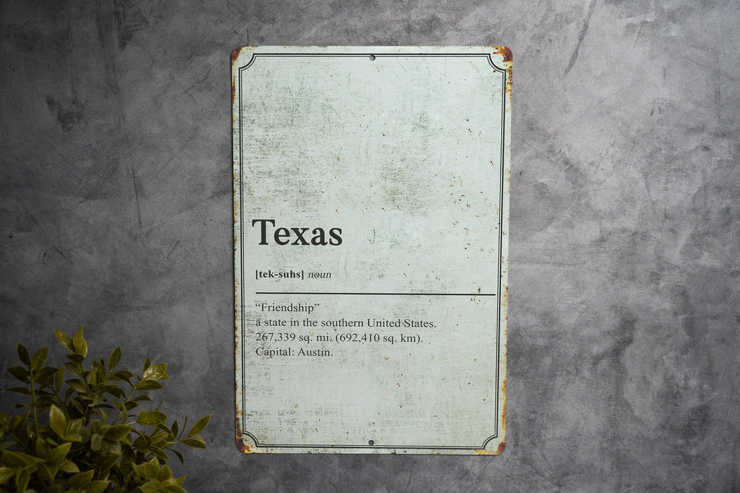 Texas State Definition - Metal Sign - State Decor - Texas State Pride