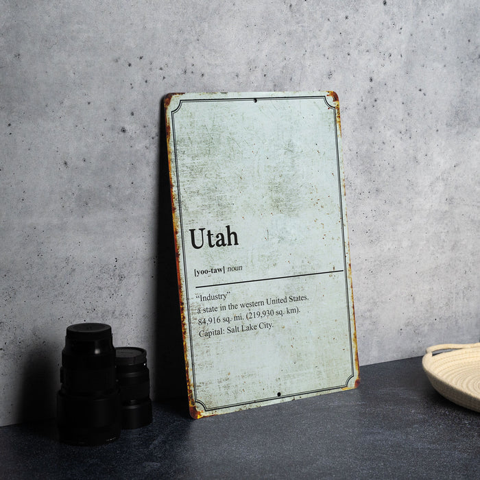 Utah State Definition - Metal Sign - State Decor - Utah State Pride