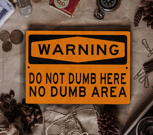 Metal Warning Sign, Do Not Dumb Here, No Dumb Area, Funny Sarcastic Sign, Metal Garage Sign, Workshop Sign, Fathers Day Gift