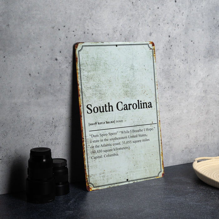 South Carolina State Definition - Metal Sign - State Decor - South Carolina State Pride