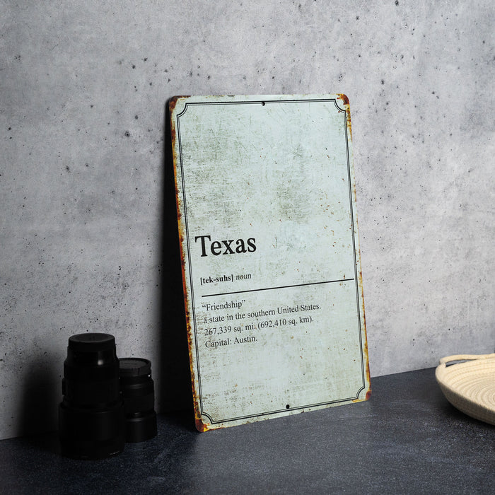 Texas State Definition - Metal Sign - State Decor - Texas State Pride