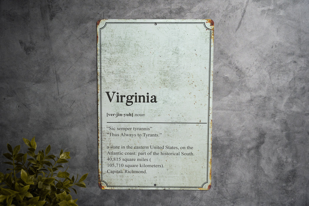 Virginia State Definition - Metal Sign - State Decor - Virginia State Pride