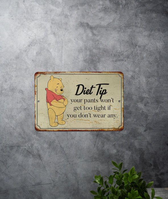 Winnie the Pooh Diet Tip - Metal Sign - Winnie the Pooh - Kitchen Decor - Winnie the Pooh Gift - Funny Winnie The Pooh