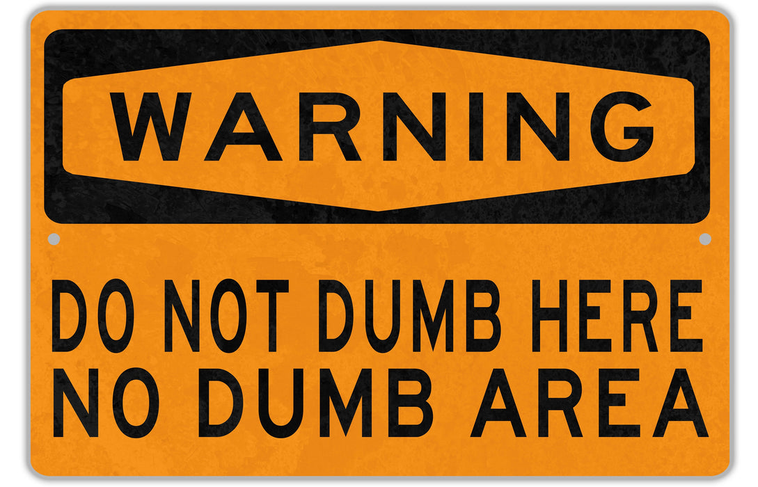 Metal Warning Sign, Do Not Dumb Here, No Dumb Area, Funny Sarcastic Sign, Metal Garage Sign, Workshop Sign, Fathers Day Gift