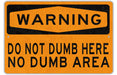 Metal Warning Sign, Do Not Dumb Here, No Dumb Area, Funny Sarcastic Sign, Metal Garage Sign, Workshop Sign, Fathers Day Gift