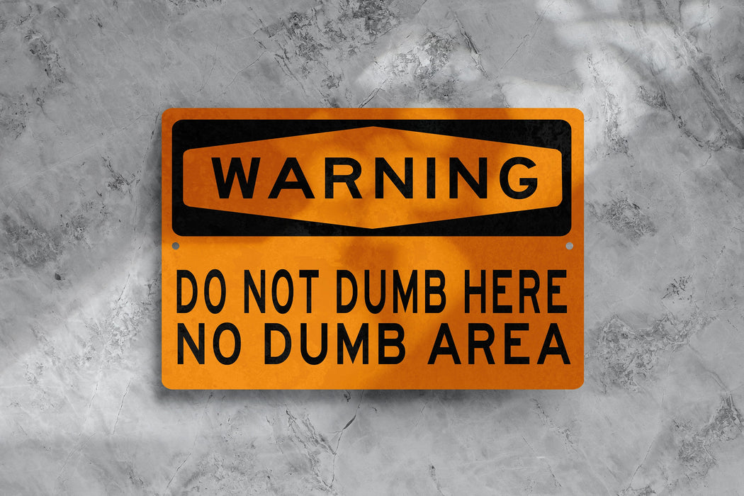 Metal Warning Sign, Do Not Dumb Here, No Dumb Area, Funny Sarcastic Sign, Metal Garage Sign, Workshop Sign, Fathers Day Gift