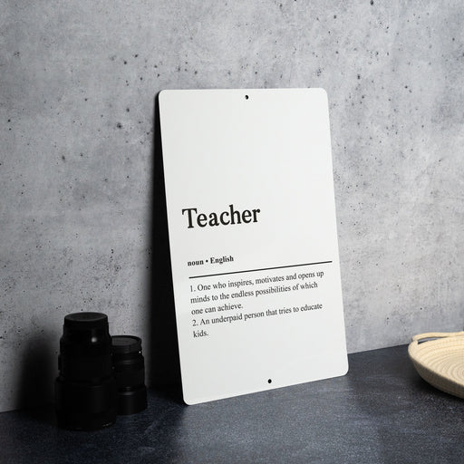 Teacher Definition Metal Sign - Education Humor, Classroom Wit, Unpaid Hero, School Joke, Appreciation Gift