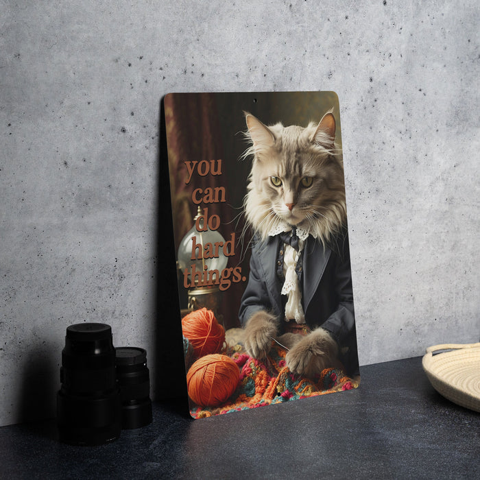 You Can Do Hard Things Metal Sign - Crocheting Cat Inspiration, Crafting Motivation, Creative Decor, Craftroom Decor