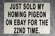 Just Sold My Homing Pigeon On eBay For The 22nd Time Metal Sign - Funny Animal Sign, Joke Gift, Humorous Decor, Unique Wall Art