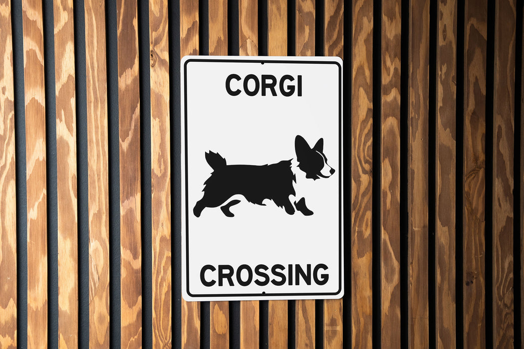 Corgi Crossing Metal Sign, Dog Themed Decor, Pet Crossing Alert, Home and Garden Accessory, Unique Gift
