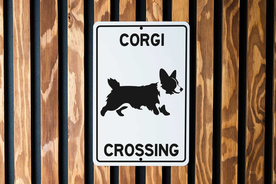 Corgi Crossing Metal Sign, Dog Themed Decor, Pet Crossing Alert, Home and Garden Accessory, Unique Gift