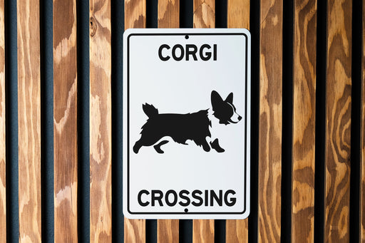 Corgi Crossing Metal Sign, Dog Themed Decor, Pet Crossing Alert, Home and Garden Accessory, Unique Gift
