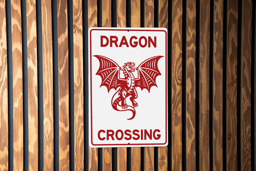 Dragon Crossing Metal Sign, Fantasy Decor, Mythical Creature Sign, Unique Gift, Magical Home Decor