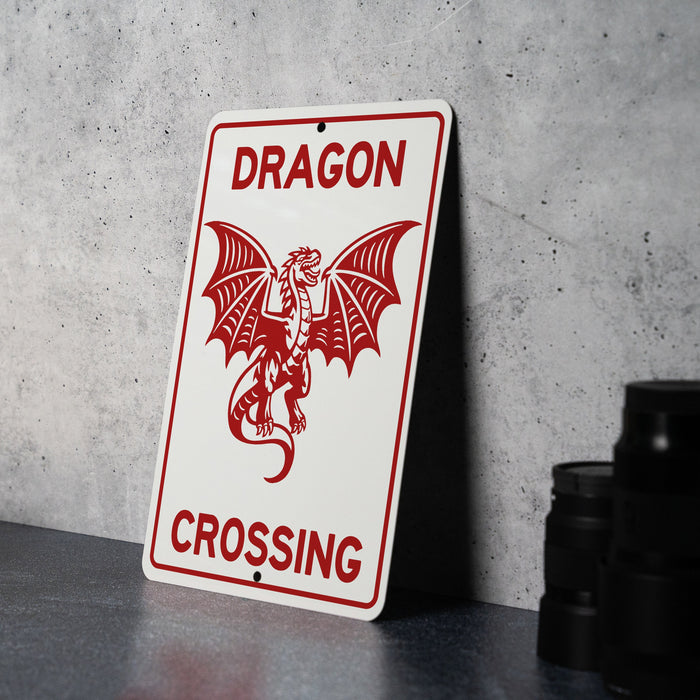 Dragon Crossing Metal Sign, Fantasy Decor, Mythical Creature Sign, Unique Gift, Magical Home Decor