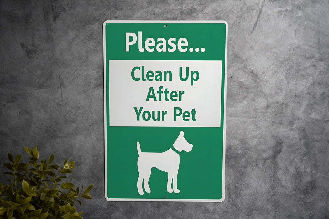 Dog Waste Sign - Eco Metal, Responsible Pet, Outdoor Etiquette