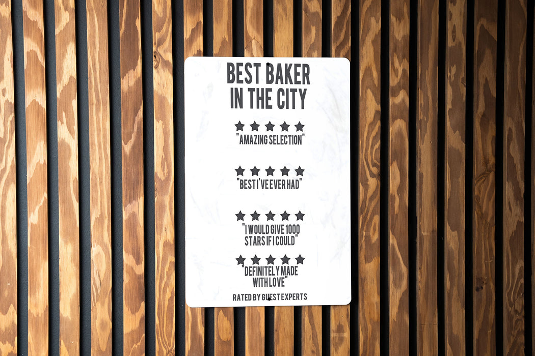 Best Baker in the City Metal Sign, Funny Reviews, Quirky Bakery Decor, Unique Baker Gift, Humorous Kitchen Art