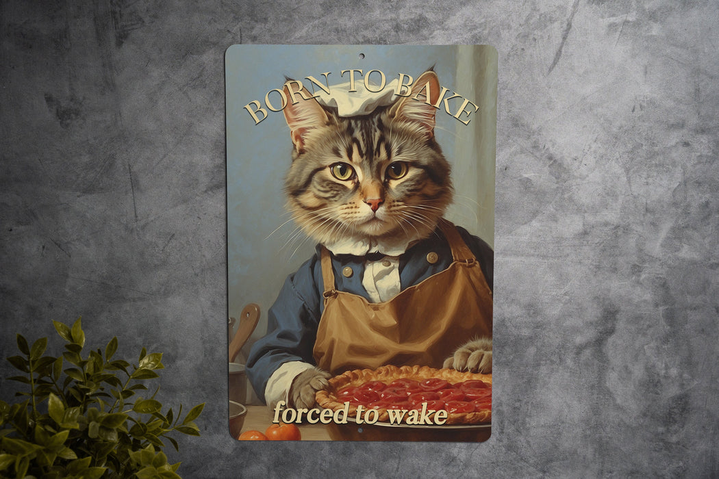 Born to Bake Forced to Wake Metal Sign, Baker Life Humor, Kitchen Decor, Baking Enthusiast Gift, Morning Person Joke