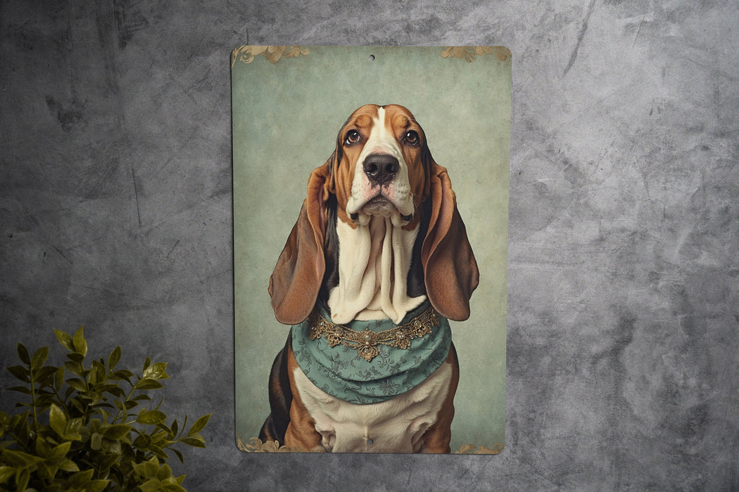 Victorian Portrait of Basset Hound Metal Sign - Vintage Dog Decor, Animal Lover Gift, Classic Pet Art, Unique Home Decor, Hound Tribute