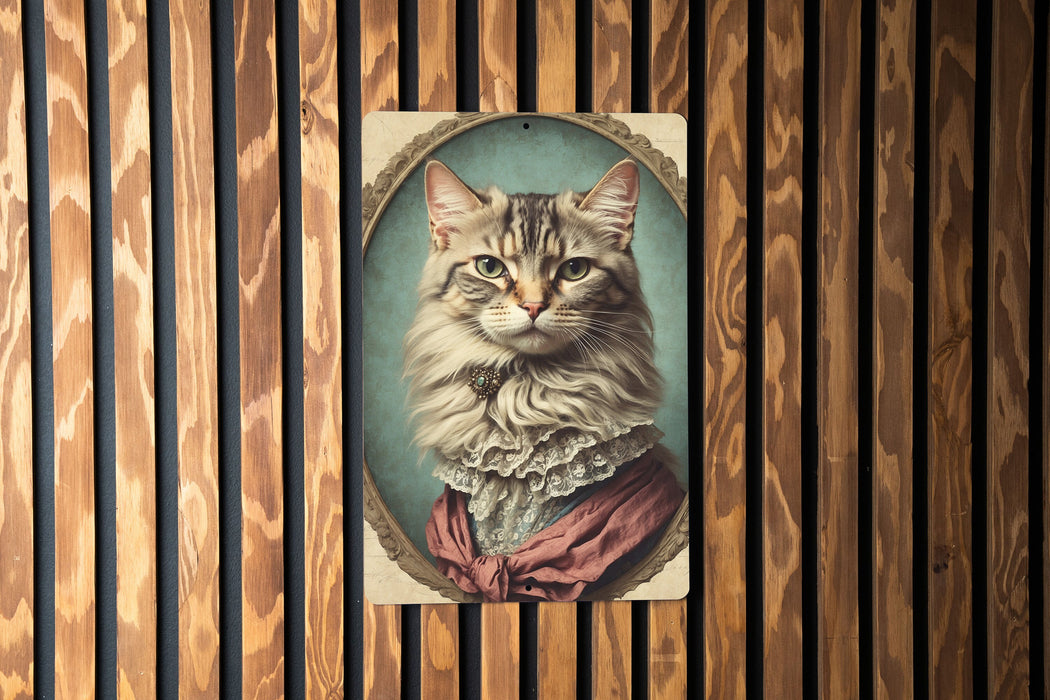 Victorian Portrait of a Cat Metal Sign - Vintage Feline Art, Cat Lover Gift, Classic Decor, Regal Cat Portrait, Aristocat Sign
