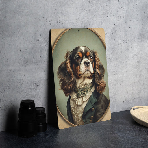 Victorian Portrait of a Charles Spaniel Metal Sign - Royal Dog Decor, Spaniel Lover Gift, Vintage Canine Art, Elegant Pet Portrait