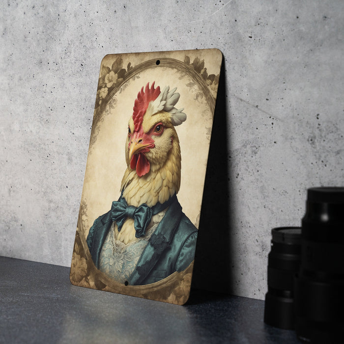 Victorian Portrait of a Chicken Metal Sign - Farmhouse Chic, Poultry Lover Gift, Vintage Bird Art, Rustic Decor, Classic Hen Portrait