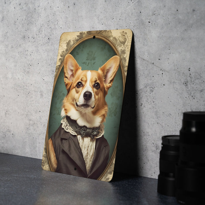 Victorian Portrait of a Corgi Metal Sign - Royal Pet Decor, Corgi Lover Gift, Vintage Dog Art, Regal Canine Portrait, Noble Breed Sign