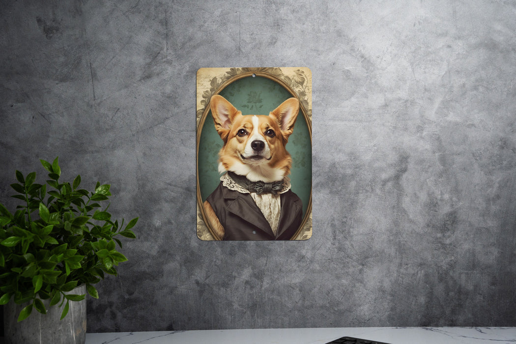 Victorian Portrait of a Corgi Metal Sign - Royal Pet Decor, Corgi Lover Gift, Vintage Dog Art, Regal Canine Portrait, Noble Breed Sign