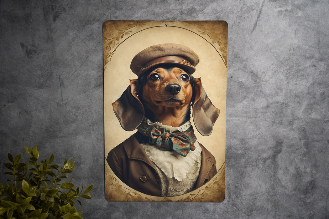 Victorian Portrait of a Dachshund Metal Sign - Classic Dog Art, Dachshund Enthusiast, Vintage Pet Portrait, Home Decor, Weiner Dog Sign