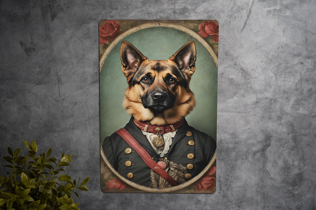 Victorian Portrait of a German Shepherd Metal Sign - Noble Dog Art, Shepherd Lover Gift, Classic Decor, Elegant Pet Portrait