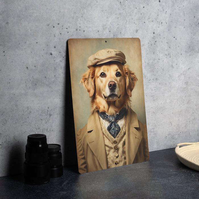 Victorian Portrait of a Golden Retriever Metal Sign - Regal Dog Art, Retriever Lover Gift, Vintage Decor, Warm Pet Portrait, Home Accent