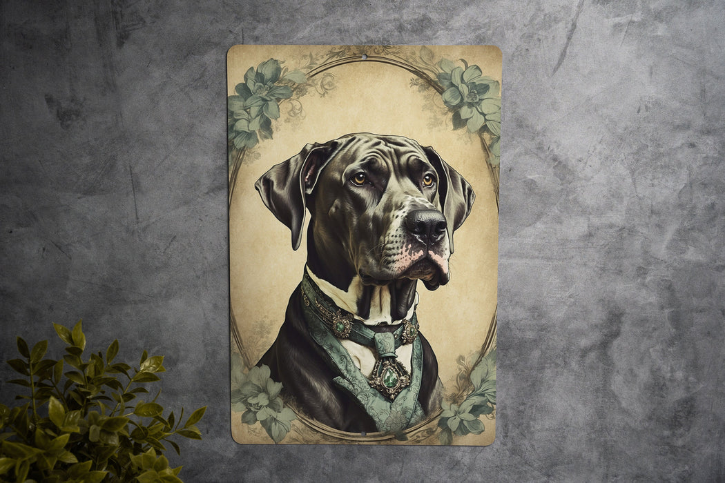 Victorian Portrait of a Victorian Great Dane Metal Sign - Majestic Dog Art, Great Dane Lover Gift, Antique Decor, Noble Pet Portrait