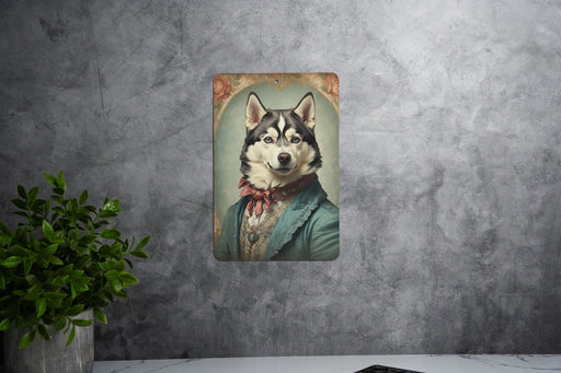 Victorian Portrait of a Husky Metal Sign - Arctic Dog Art, Husky Lover Gift, Vintage Decor, Mystical Pet Portrait, Winter Theme Home Accent
