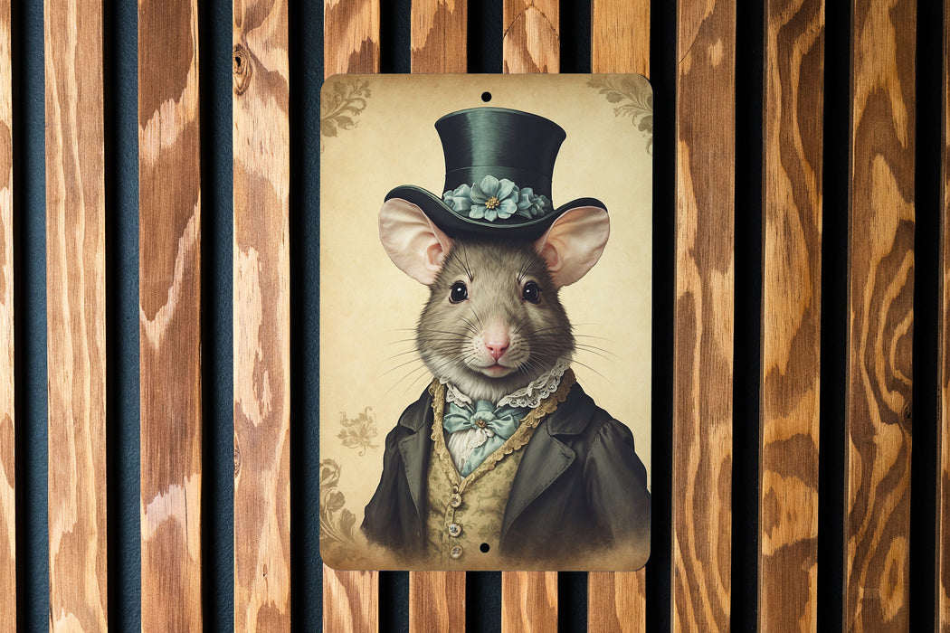 Victorian Portrait of a Mouse Metal Sign, Vintage Rodent Art, Quirky Home Decor, Unique Wall Art, Animal Lover Gift