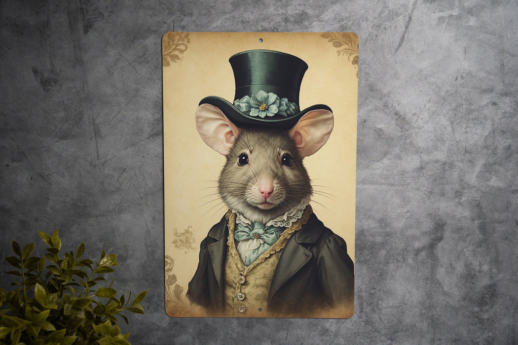 Victorian Portrait of a Mouse Metal Sign, Vintage Rodent Art, Quirky Home Decor, Unique Wall Art, Animal Lover Gift