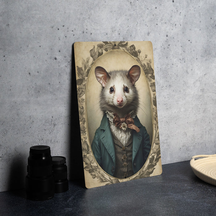 Victorian Portrait of an Opossum Metal Sign, Unique Animal Art, Vintage Home Decor, Opossum Lover Gift, Eclectic Wall Art