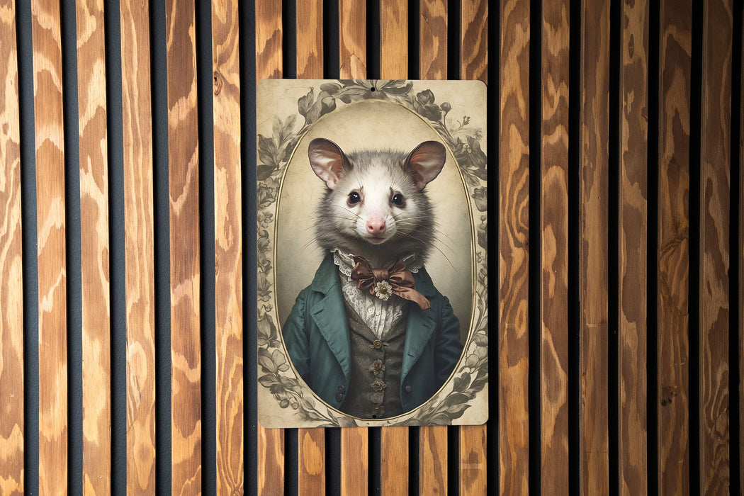 Victorian Portrait of an Opossum Metal Sign, Unique Animal Art, Vintage Home Decor, Opossum Lover Gift, Eclectic Wall Art