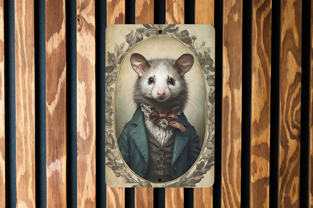 Victorian Portrait of an Opossum Metal Sign, Unique Animal Art, Vintage Home Decor, Opossum Lover Gift, Eclectic Wall Art