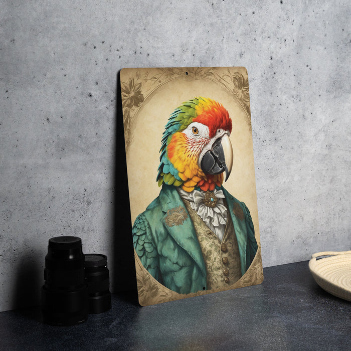 Victorian Portrait of a Parrot Metal Sign, Exotic Bird Art, Vintage Decor, Bird Lover Gift, Tropical Wall Art, Colorful Home Accessory