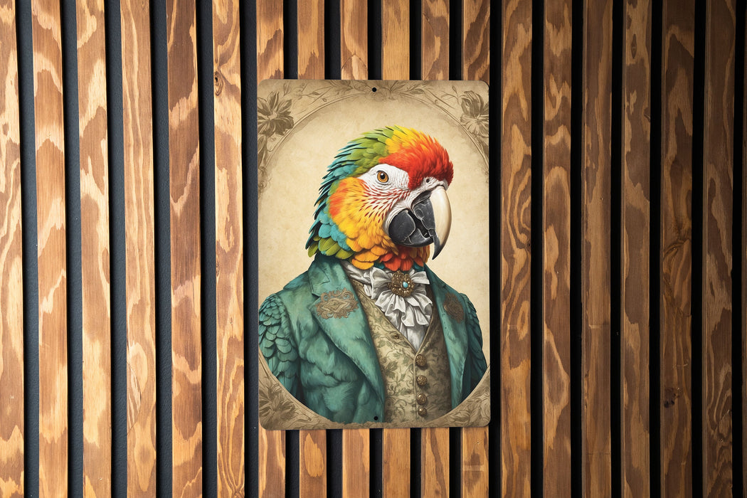Victorian Portrait of a Parrot Metal Sign, Exotic Bird Art, Vintage Decor, Bird Lover Gift, Tropical Wall Art, Colorful Home Accessory