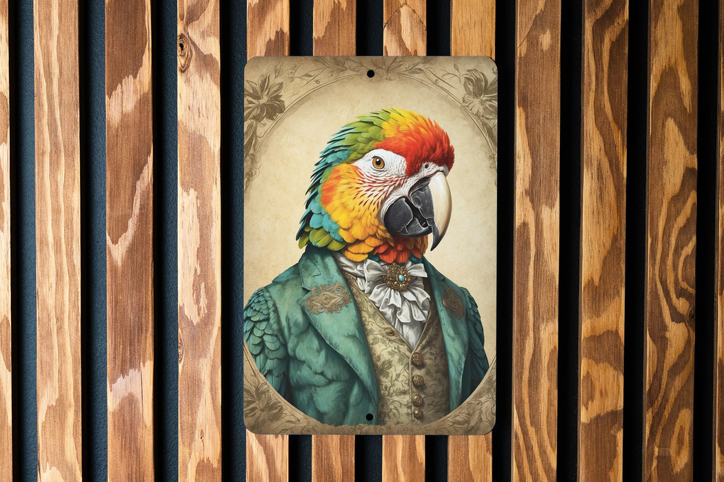 Victorian Portrait of a Parrot Metal Sign, Exotic Bird Art, Vintage Decor, Bird Lover Gift, Tropical Wall Art, Colorful Home Accessory