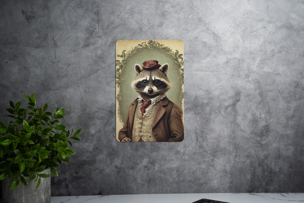 Victorian Portrait of a Raccoon Metal Sign, Antique Animal Art, Unique Home Decor, Vintage Wall Art, Raccoon Lover Gift
