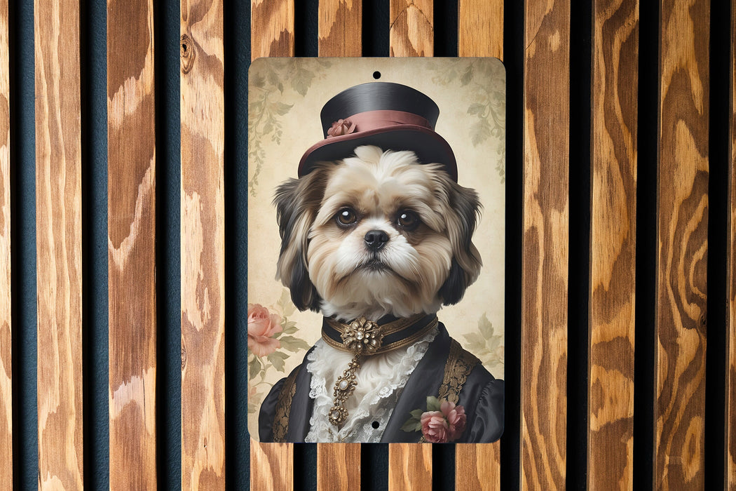Victorian Portrait of a Shih Tzu Metal Sign, Elegant Dog Art, Vintage Pet Decor, Shih Tzu Lover Gift, Unique Wall Art