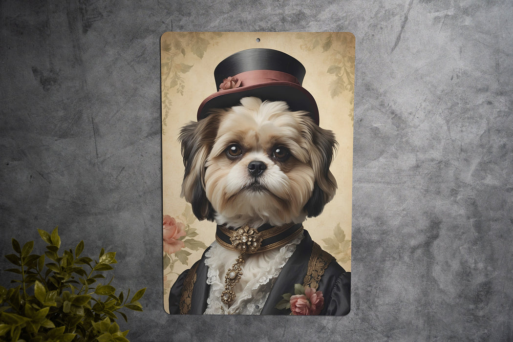 Victorian Portrait of a Shih Tzu Metal Sign, Elegant Dog Art, Vintage Pet Decor, Shih Tzu Lover Gift, Unique Wall Art