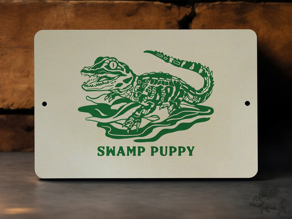 Swamp Puppy - Funny Metal Sign - Cute Wall Art, Funny Gift, Mothers/Fathers Day, Retro Wall Art, Cute Gator