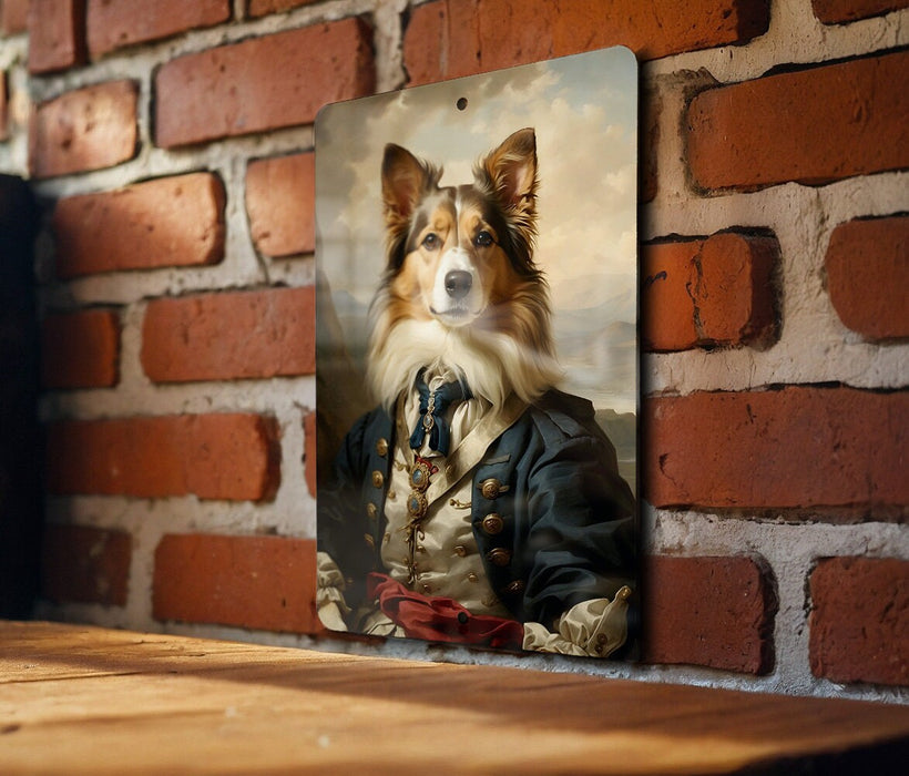 Victorian Shetland Sheepdog Metal Sign - Regal Herder, Noble Companion, Aristocratic Collie, Period Elegance, Classic Sheepdog Decor